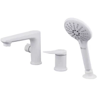 Смеситель на борт ванны Lemark Bronx LM3745MW с душевым гарнитуром, белый матовый