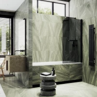 Шторка на ванну MaybahGlass MGV-785-6 70 см, профиль черный матовый, стекло графитовое