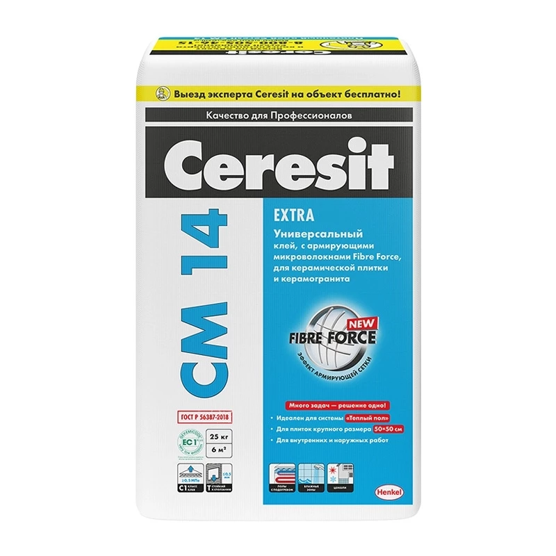 Клей Ceresit CM14/25кг Плиточный клей для керамогранита, РФ ZRST894 клей ceresit cm17 5кг плиточный клей для крупноформатного керамогранита рф