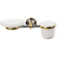 Стакан для зубных щеток с мыльницей Stil Haus Giunone G14(02) настенный, хром/золотой