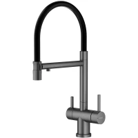 Смеситель для кухни Splenka S70.63.09 с подключением к фильтру, гибким изливом, графит матовый