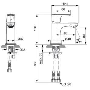 Изображение товара смеситель для раковины без донного клапана ideal standard connect air piccolo a7018aa