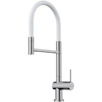 Смеситель для кухни Omoikiri Kanto-2 Plus-SB BN-WH 4994450 с подключением к фильтру, гибким изливом, нержавеющая сталь/белый