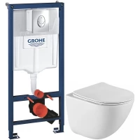 Комплект подвесной унитаз BelBagno Amanda BB051CHR + BB051SC + система инсталляции Grohe 38721001