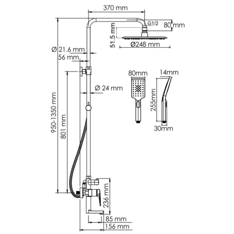 Душевая система 248 мм WasserKRAFT Aisch A155.259.201.BG