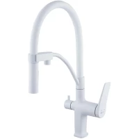 Смеситель для кухни Lemark Bronx LM3761MW с подключением к фильтру, гибким изливом, белый матовый
