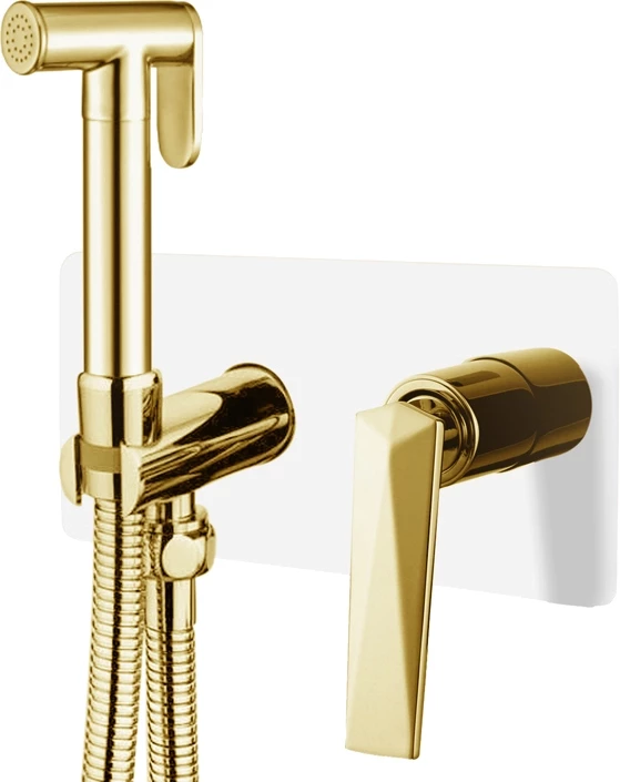 Гигиенический душ Boheme Venturo 387-W со смесителем, белый глянец/золотой