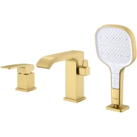 Смеситель на борт ванны Raglo R02.31.03 с душевым гарнитуром, золотой матовый