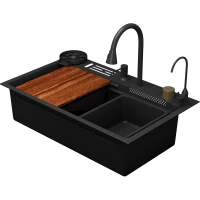 Кухонная мойка D&K DKS754605 75x46 см, многофункциональная, темный графит матовый