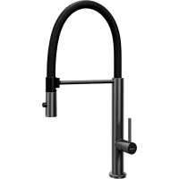 Смеситель для кухни Knotlor Infinity SS-17/GM с подключением к фильтру, гибким изливом, вороненая сталь