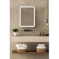 Зеркальный шкаф Art&Max Platino AM-Pla-600-800-1D-L-DS-FC-H-T-Grey 60x80 см L, с LED-подсветкой, сенсорным выключателем, диммером, антизапотеванием, часами, темно-серый матовый