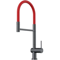 Смеситель для кухни Omoikiri Kanto-2 Plus-SB GM-R 4994460 с подключением к фильтру, гибким изливом, вороненая сталь/красный