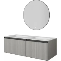 Комплект мебели Armadi Art Quatro Luna Fuga 790-M2-140(70+70)-R-L-A-L + 793-140-2-W + 545-100-GM 141 см, подвесной, с подсветкой, серый матовый