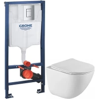 Комплект подвесной унитаз BelBagno Amanda BB051CHR + BB051SC + система инсталляции Grohe 38772001