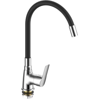 Смеситель для кухни Voda Spring SG519B с гибким изливом, хром/черный
