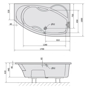 Изображение товара акриловая ванна 170x100 см r alpen mamba 77111