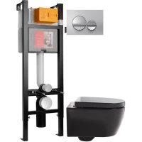 Комплект подвесной унитаз SSWW CT2038BLACK + система инсталляции Jacob Delafon E33131RU-NF + E20859-CP-MTC