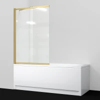 Шторка на ванну WasserKRAFT Schunter 82S02-80WS Fixed 80 см, профиль золотой матовый, стекло прозрачное