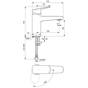 Изображение товара смеситель для раковины без донного клапана coolstart ideal standard ceraplan bd224aa