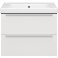 Тумба под раковину Misty Карат П-Кар09065-01/19-2Я 61,4 см, подвесная, белый матовый/темное дерево