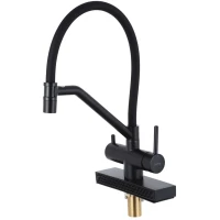 Смеситель для кухни Gappo G4098-6 с гибким изливом, с водопадом, черный матовый