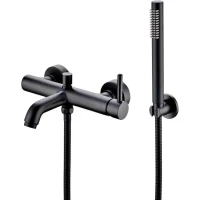 Смеситель для ванны Grocenberg GB8099BL с душевым гарнитуром, черный матовый