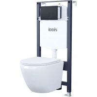 Комплект инсталляция с унитазом IDDIS Profix BASB020i73 с кнопкой смыва, черный матовый + унитаз подвесной IDDIS Blanco безободковый, с сиденьем микролифт, белый