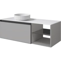 Тумба с раковиной Armadi Art Quatro Luna 790-M6-120-L-A + 792-120-W + 801-R-MW 121 см L , подвесная, со столешницей, серый матовый