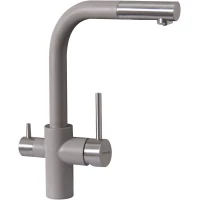 Смеситель для кухни Florentina Кристалл 333.32H.2123.305 с подключением к фильтру, выдвижным изливом, нержавеющая сталь/грей