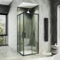 Душевой уголок MaybahGlass MGY-2835-6 80x80 см, профиль черный матовый, стекло сатин