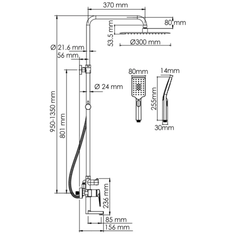 Душевая система 300 мм WasserKRAFT Aisch A155.262.201.BG