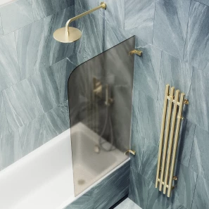 Изображение товара шторка на ванну maybahglass mgv-647-3 40,5 см r, профиль золотой матовый, стекло бронза матовая