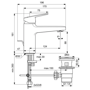 Изображение товара смеситель для раковины с донным клапаном ideal standard ceraplan bd225aa