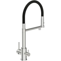 Смеситель для кухни Cersanit Zen A68249 с подключением к фильтру, гибким изливом, хром/черный