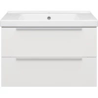 Тумба под раковину Misty Карат П-Кар09080-01/19-2Я 75,7 см, подвесная, белый матовый/темное дерево