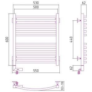 Изображение товара полотенцесушитель электрический 600x500 мэм левый сунержа аркус 2.0 00-5604-6050