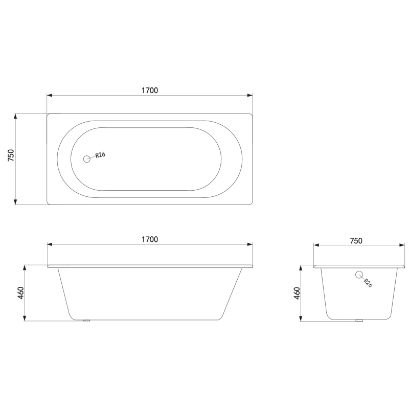 Чугунная ванна 170x75 см с ручками Timo Standard 3V И0000010