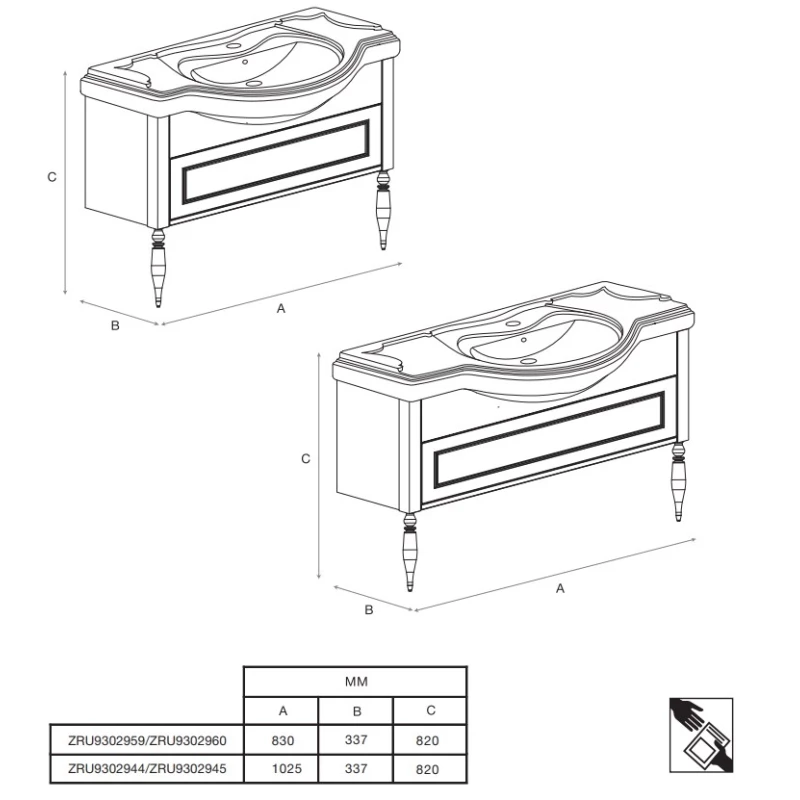 Комплект мебели дуб молочный 105 см Roca America Evolution L ZRU9302945 + 327205000 + ZRU9302950