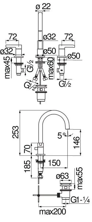 Смеситель для раковины с донным клапаном Nobili Lira LR116211/1T1CR LR116211/1T1CR - фото 2