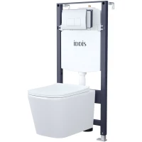 Комплект инсталляция с унитазом IDDIS Profix BASBI01i73 с кнопкой смыва, хром + унитаз подвесной IDDIS Bild безободковый, с сиденьем микролифт, белый