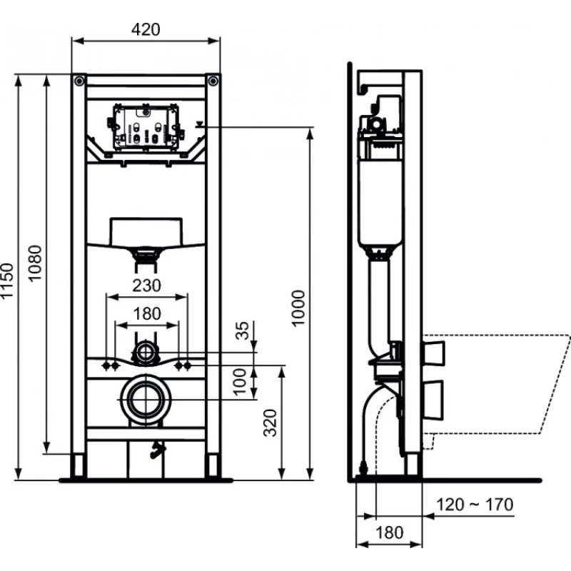 Монтажный элемент для подвесного унитаза Ideal Standard Prosys Frame 120 M R015467
