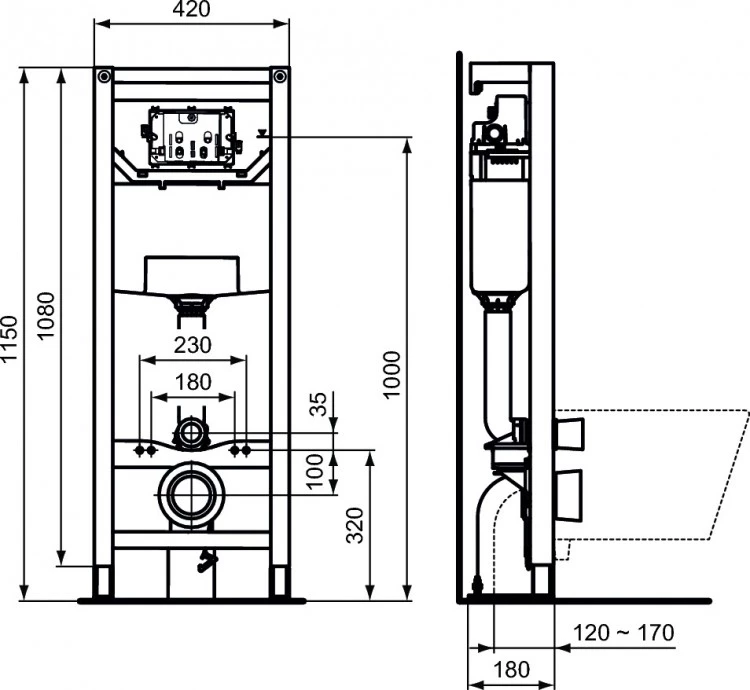 Монтажный элемент для подвесного унитаза Ideal Standard Prosys Frame 120 M R015467 - фото 2