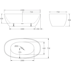 Изображение товара акриловая ванна 150x75 см belbagno bb81-1500-w0