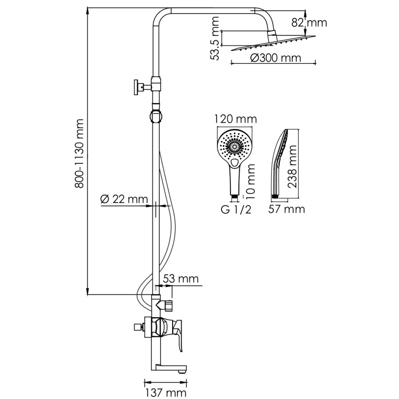 Душевая система 300 мм WasserKRAFT A166.116.101.087.CH