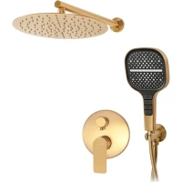 Душевой комплект Hansberge H6090MG 300 мм, со смесителем, золотой матовый