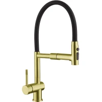 Смеситель для кухни Fmark FS0152C с гибким изливом, золотой матовый/черный