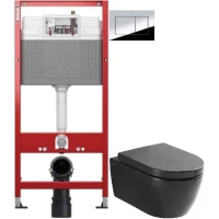 Комплект подвесной унитаз SSWW CT2037black + система инсталляции Tece 9400412