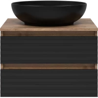 Тумба под раковину Brevita Dakota DAK-09060-19/02-2Я 60,4 см, подвесная, со столешницей, черный матовый/дуб галифакс