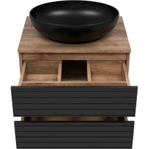Изображение товара тумба под раковину brevita dakota dak-09060-19/02-2я 60,4 см, подвесная, со столешницей, черный матовый/дуб галифакс