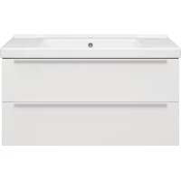 Тумба под раковину Misty Карат П-Кар09100-01/19-2Я 95,7 см, подвесная, белый матовый/темное дерево